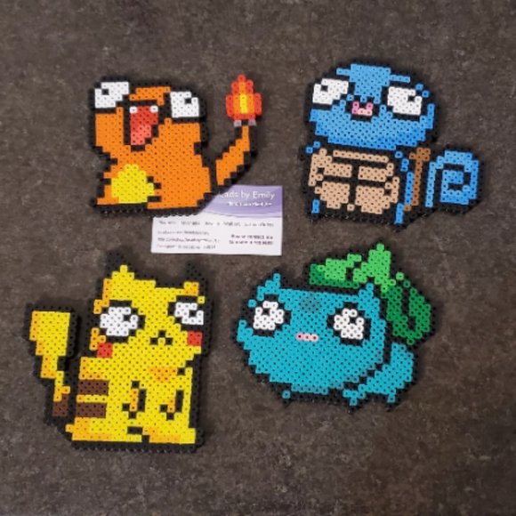 Handmade Other - Derpy Pikachu, Squirtle, Charmander, Bulbasaur Magnets - Pokemon Decor Game Room